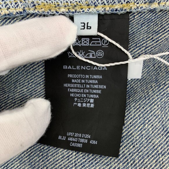 Balenciaga Deep Blue Washed Denim Jacket Lapel Single-Breasted Long Sleeves Cott - Picture 4 of 8